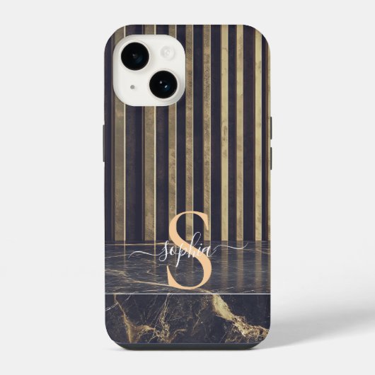 黒大理石 ゴールドラメ モノグラム iPhoneケース (裏面)