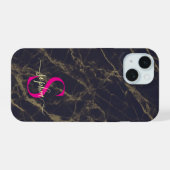 黒大理石 ゴールドラメ モノグラム iPhone 15ケース (裏面横)