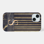 黒大理石 ゴールドラメ モノグラム iPhone 15ケース (裏面横)