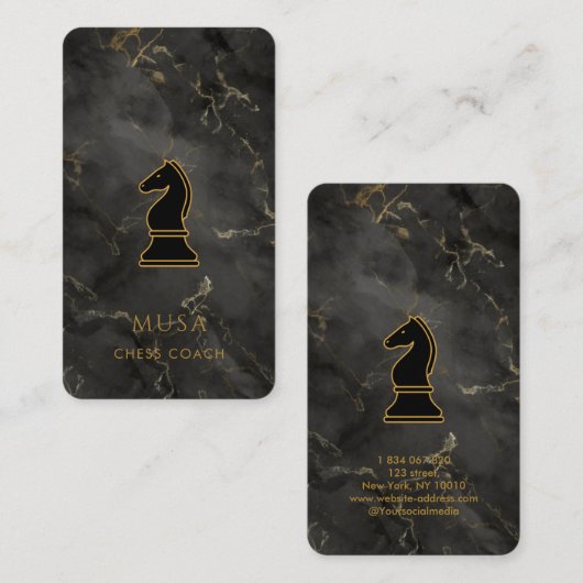 黒大理石&金ゴールドチェスコーチ 名刺 (正面/裏面)