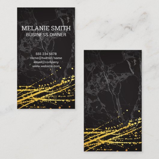 黒大理石 |金ゴールド芸術的スパッタ 名刺 (正面/裏面)
