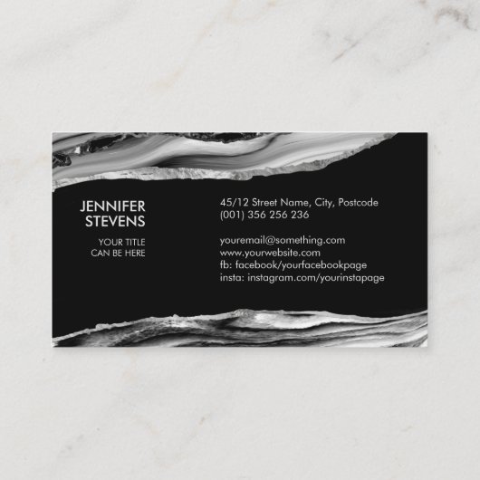 黒大理石、銀と真珠の母 名刺 (裏面)