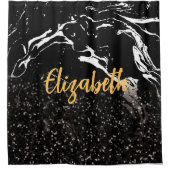 黒大理石/黒グリッター シャワーカーテン (正面)