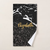 黒大理石/黒グリッター バスタオルセット (ハンドタオル)