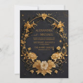 黒天の神秘的な金ゴールドムーン結婚ズ 招待状 (正面)