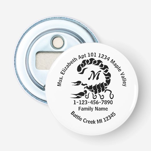 黒失ったスコーピオンモノグラムファミリーホームアドレス 栓抜き (正面)