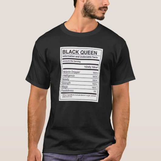 黒女王の栄養情報ファクトメラニン Tシャツ (正面)