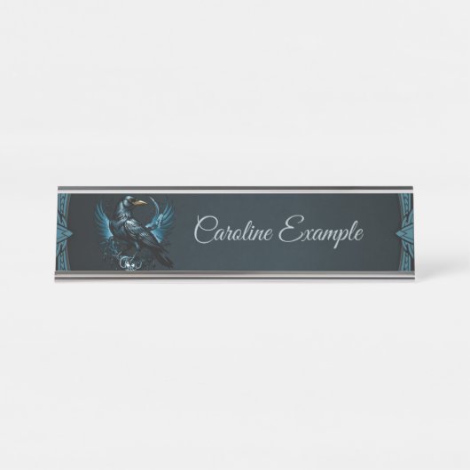 黒威厳のあるいカラスが乗っ華美ていた デスクネームプレート (正面)