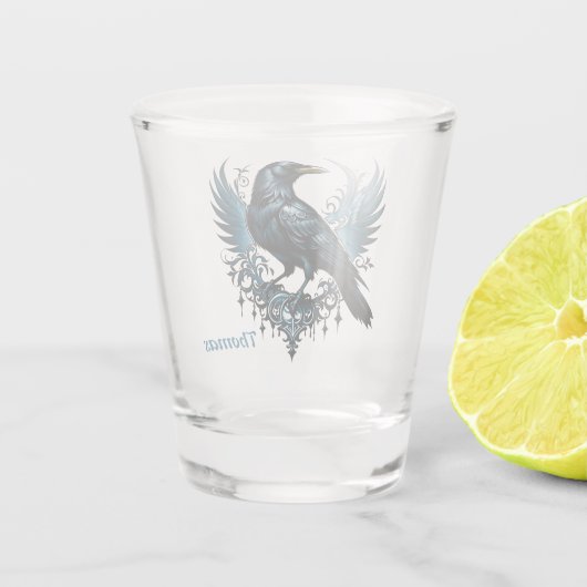 黒威厳のあるい烏が乗って華美いる ショットグラス (裏面)