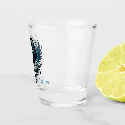 黒威厳のあるい烏が乗って華美いる ショットグラス (右)