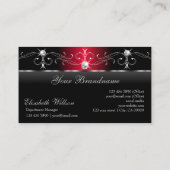 黒威厳のあると赤の四角い宝石とロゴ 名刺 (裏面)