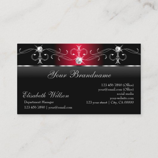 黒威厳のあると赤の四角い宝石とロゴ 名刺 (裏面)