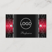 黒威厳のあると赤の四角い宝石とロゴ 名刺 (正面)
