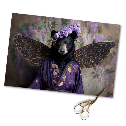 黒威厳のあるヴィンテージフローラベアデコパージュ 薄葉紙