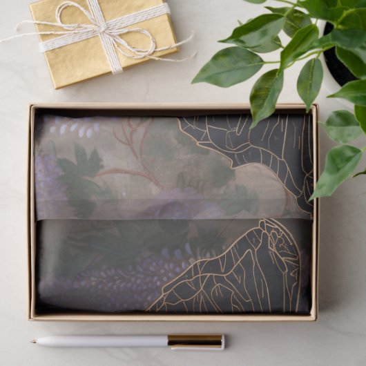 黒威厳のあるヴィンテージフローラベアデコパージュ 薄葉紙 (ギフト)