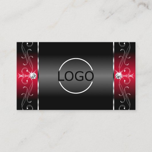 黒威厳のある赤角の宝石のロゴと写真 名刺 (正面)