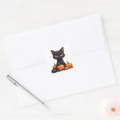 黒子猫と収穫のカボチャ スクエアシール (封筒)