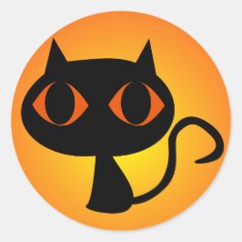 黒子猫オレンジ色グラデーション ラウンドシール