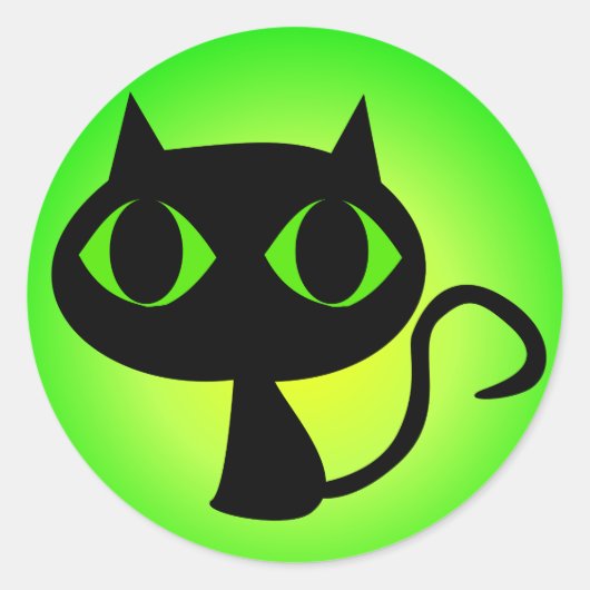 黒子猫緑グラデーション ラウンドシール (正面)