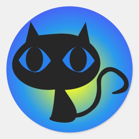 黒子猫青グラデーション ラウンドシール (正面)