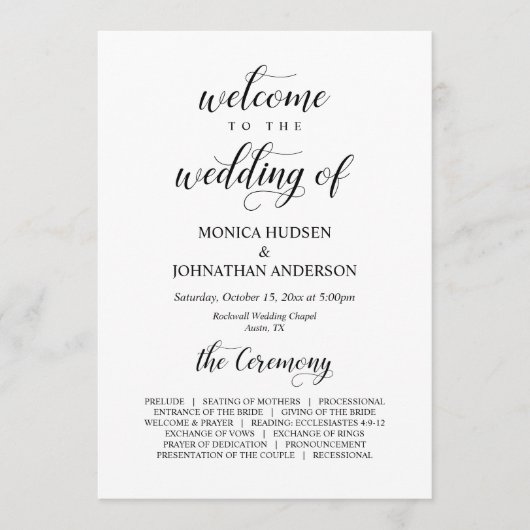 黒字エレガントの聖書授賞式結婚式 プログラム (正面)