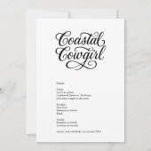黒字沿岸女性のカーボーイバチェロレッテ 招待状 (裏面)