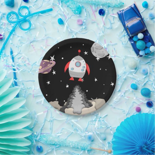 黒宇宙宇宙船が惑星ムーンを離陸 ペーパープレート (パーティー)