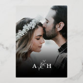 黒実在箔モノグラム葉写真結婚の 箔招待状 (裏面)