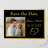 黒実在箔2枚の写真が日付を結婚保存 箔招待状 (正面)