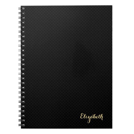 黒市松模様にモダンエレガント金ゴールドタイポグラフィ ノートブック (正面)