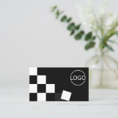 黒市松模様に濃モダン灰色のロスタイリッシュゴ 名刺 (スタンド正面)