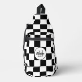 黒市松模様に白の幾何学的レトロモノグラム スリングバッグ (正面)
