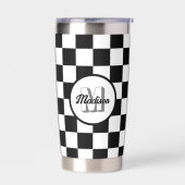 黒市松模様に白の幾何学的レトロモノグラム 保温保冷タンブラー (左面)