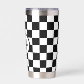 黒市松模様に白の幾何学的レトロモノグラム 保温保冷タンブラー (背面)