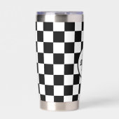 黒市松模様に白の幾何学的レトロモノグラム 保温保冷タンブラー (正面)