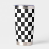 黒市松模様に白の幾何学的レトロモノグラム 保温保冷タンブラー (右面)