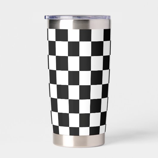 黒市松模様に白の幾何学的レトロモノグラム 保温保冷タンブラー (右面)