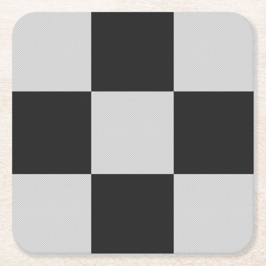 黒市松模様に白の正方形またはカスタム スクエアペーパーコースター (正面)