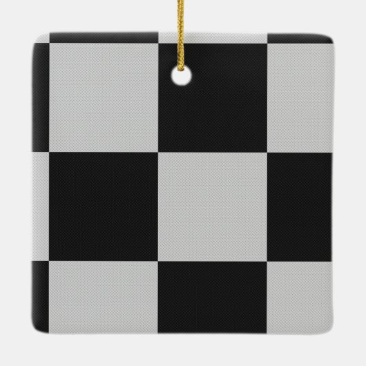 黒市松模様に白の正方形またはカスタム セラミックオーナメント (裏面)