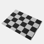 黒市松模様に白の正方形またはカスタム ドアマット (アングル)