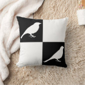 黒市松模様に白の鳥の枕 クッション (ブランケット)
