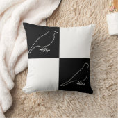黒市松模様に白の鳥の枕 クッション (ブランケット)