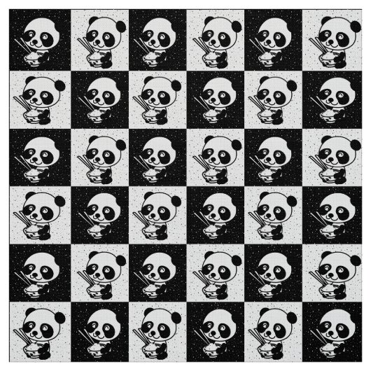 黒市松模様に白パンダ熊 ファブリック (見本)