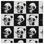黒市松模様に白パンダ熊 ファブリック (クローズアップ)