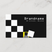 黒市松模様に白モダン黄色カッコいい 名刺 (正面)