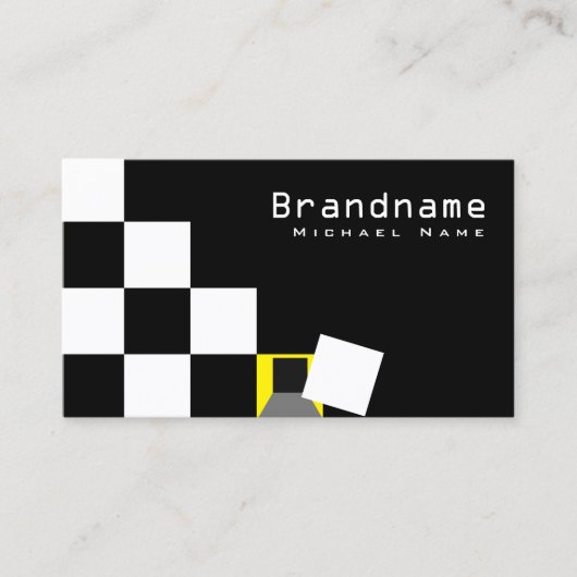 黒市松模様に白モダン黄色カッコいい 名刺 (正面)