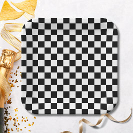 黒市松模様に紙プレート ペーパープレート