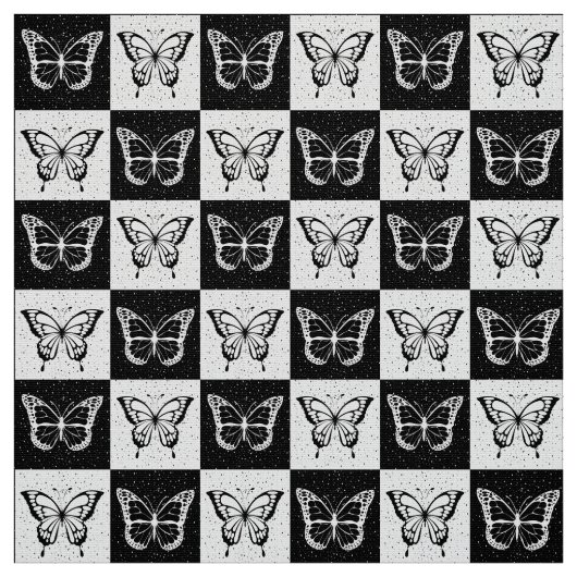 黒市松模様に蝶 ファブリック (見本)