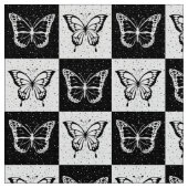 黒市松模様に蝶 ファブリック (クローズアップ)