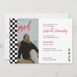 黒市松模様に赤の卒業招待状 招待状